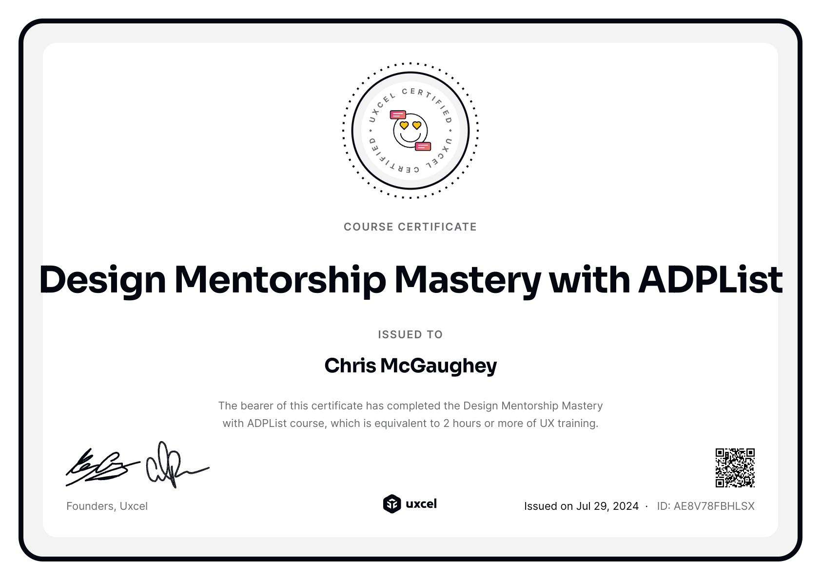 Chris McGaughey's certificate